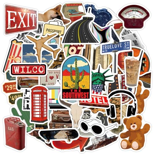 50 Pcs American Retro Artistic Style Stickers Pack,Waterproof Vinyl Decals US Retro Artistic Water...