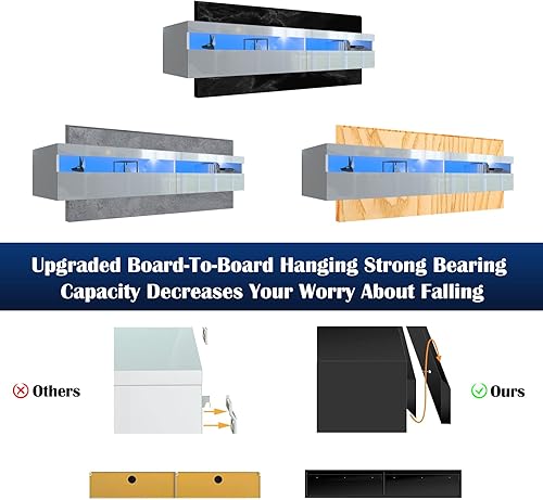 Miniatura 6 de Soporte flotante para TV, centro de entretenimiento flotante de 71 pulgadas montado en la pared, estante flotante de TV montado en la pared con