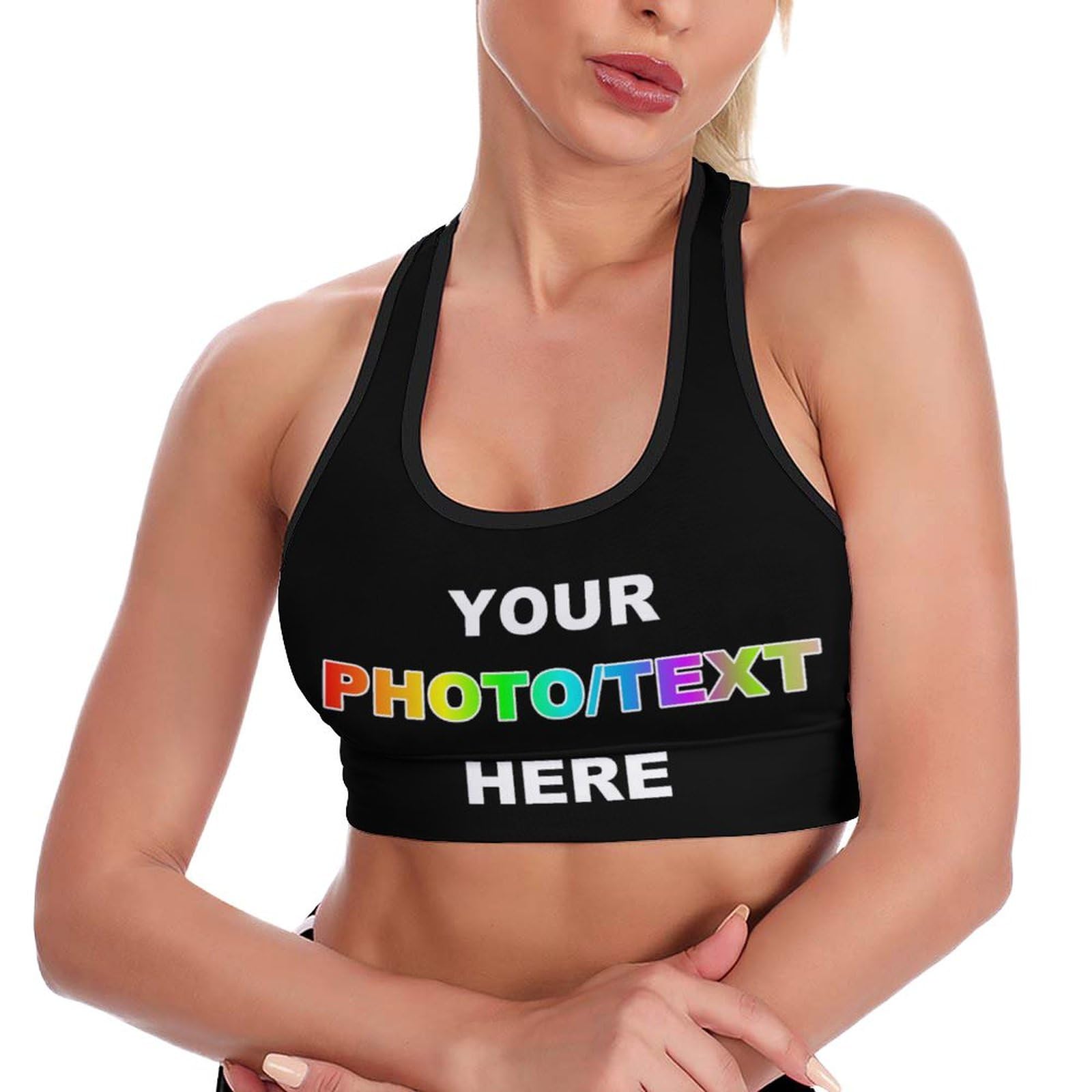 Custom Sports Bra with Photo/Text Personalized Women's Crop Top Yoga Top Running Vest Workout Bras Gym Tops for Women