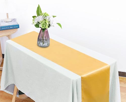 Miniatura 2 de Paquete de 6 caminos de mesa dorados, camino de mesa de satén de 12 x 108 pulgadas de largo, camino de mesa de seda y tela suave para bodas,