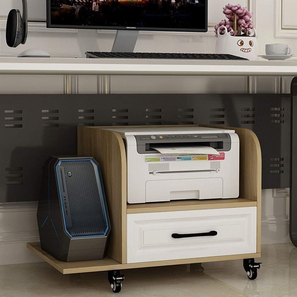 Regal für Drucker Beweglicher Druckerständer Unter Dem Schreibtisch Mit Kabelführungslöchern Und Druckerregal Mit Aufbewahrungsschublade Druckerhalter(A,74 * 40 * 45cm)