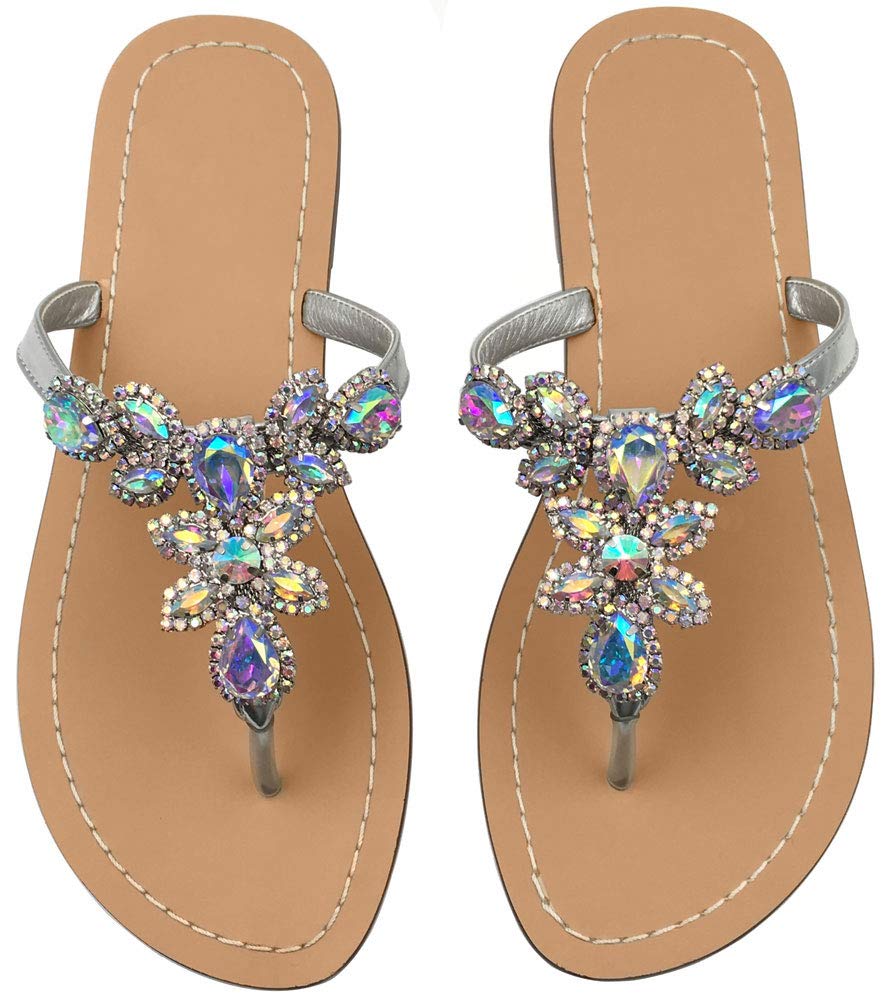 Hinyyrin Available in 13 Colors,Rhinestone Sandals,Women's Flat Sandals,Flip Flop,Bling Jeweled Sandals,Summer Beach Wedding Vacation Shoes