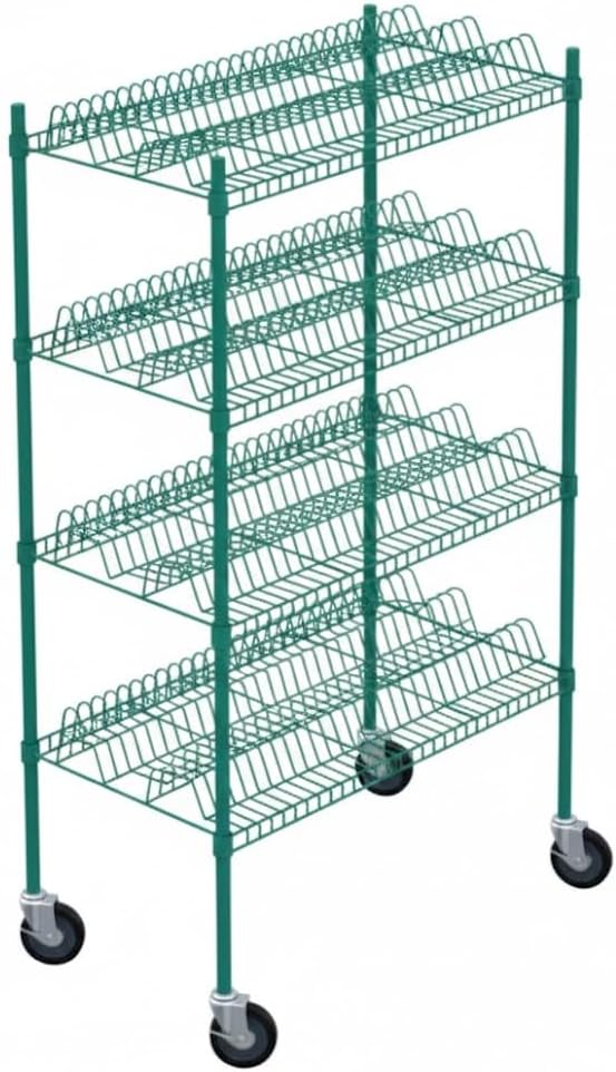 Mobile Epoxy-Coated Wire Drying Rack, Green, 24x36 Inches, 4-Shelf Kit with 64-Inch Posts, Casters, NSF Listed, for Commercial Kitchen Storage