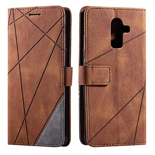 SONWO Cover per Galaxy J8 2018, Flip Caso in PU Pelle Case Cover Portafoglio Custodia per Samsung Galaxy J8 2018, [Kickstand] [Slot per Schede], Marrone