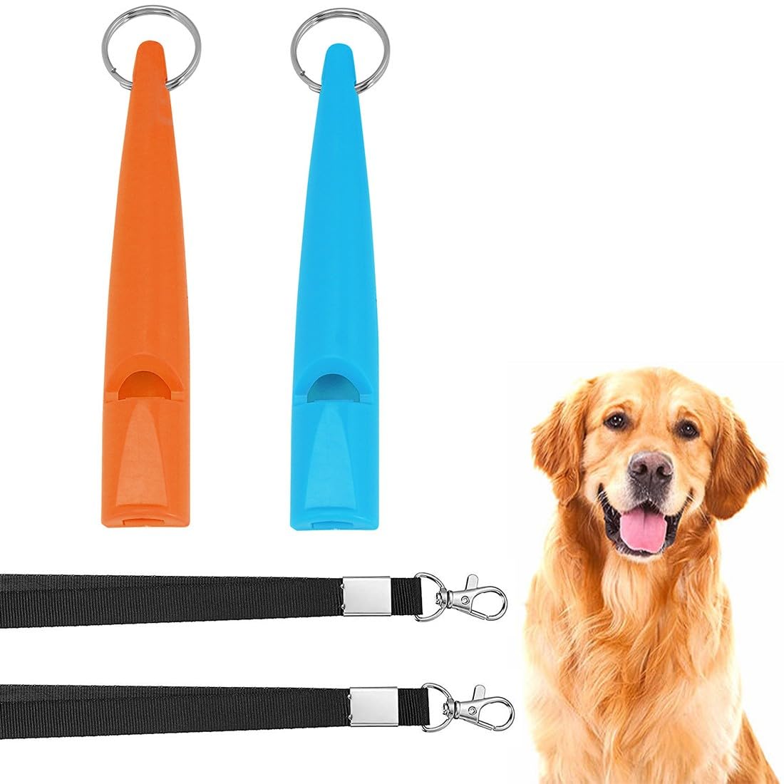 EOUIAV 2 Peizas Silbato Ultrasónico Profesional con Cordón, Silbato de Perro, silbatos para Llamar a Perros, para Entrenamiento, Enseñanza, Azul/Naranja