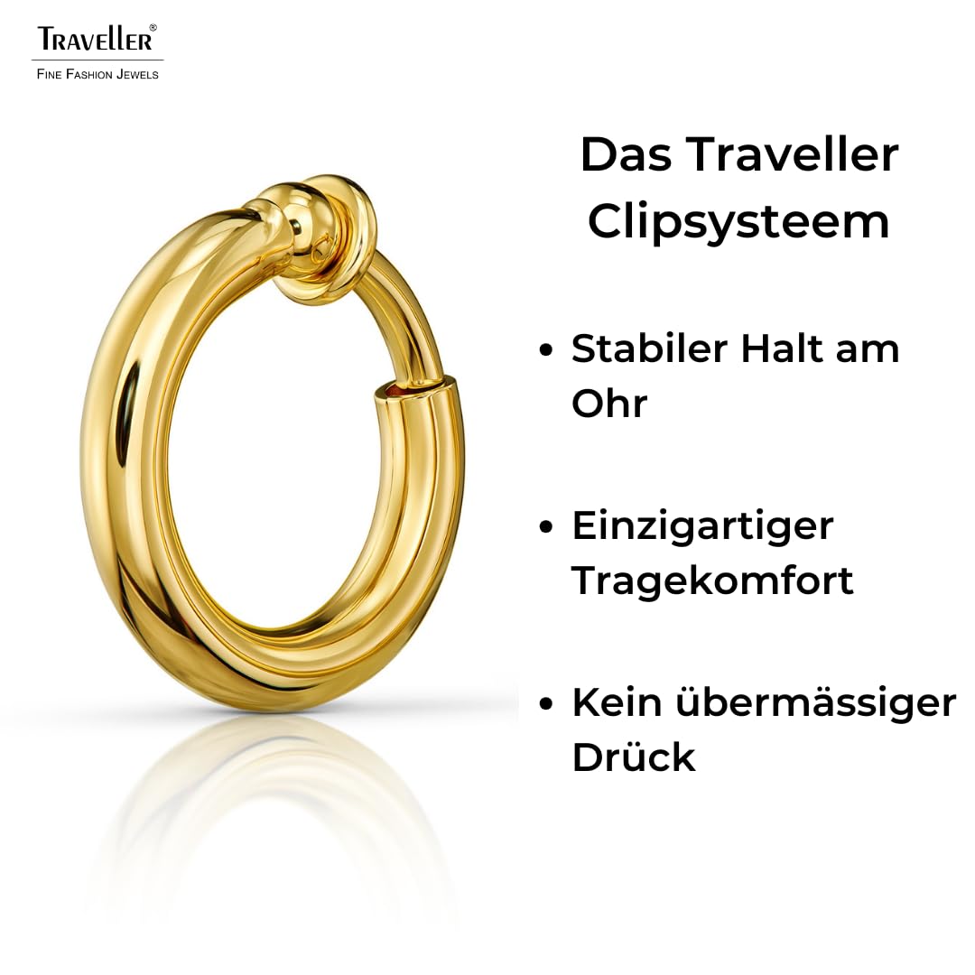 Traveller Ohrclip Creolen - Damen - Goldfarbe - Ø 33mm - 155050