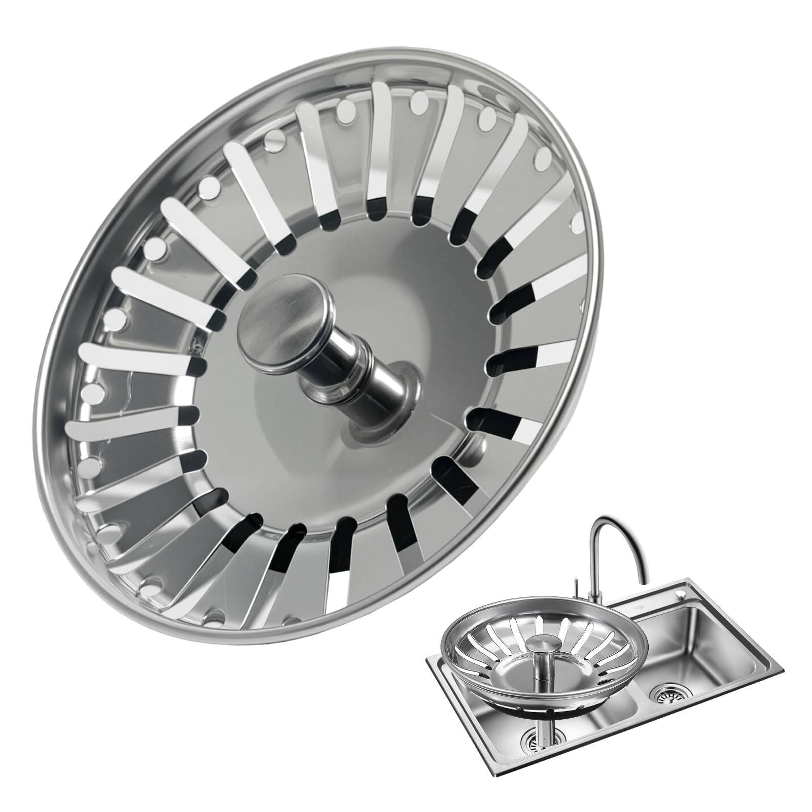 84mm Fregadero de Cocina Tapón de Acero Inoxidable, Colador y Filtro para Desagüe, Tapones de Repuesto para Sumidero, Escurridor de Comida, Rejilla de 84-85mm