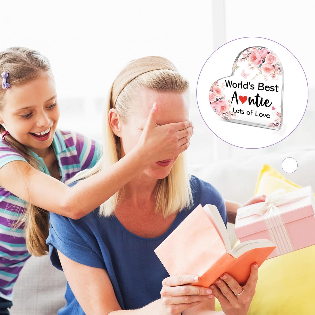 Aunt Gifts from Niece,Thank You Gifts for Aunts Mother's Day Birthday Christmas,Unique Auntie Gift Ideas,Worlds Best Auntie Acrylic Heart Plaque - Image 4