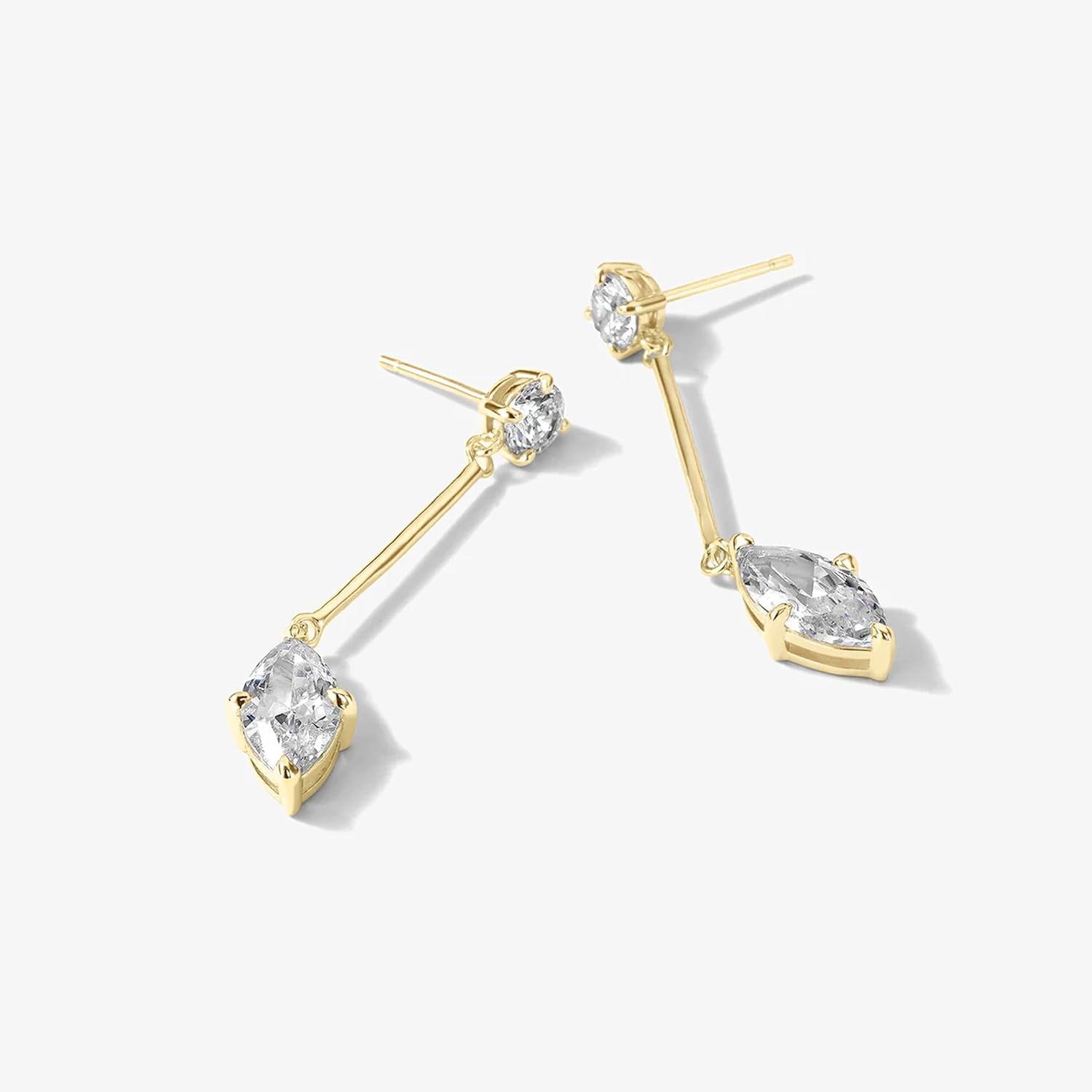18K Gold Plated Cubic Zirconia Crystal Dangle Earrings for Women Hypoallergenic Long Marquise Diamond Drop Earrings Elegant Dangling Earrings for Bridal Minimalist Wedding Jewelry - Image 5