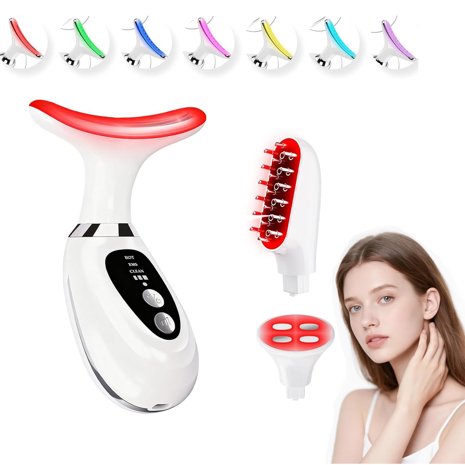 Multi-Functional-Red-Light-Therapy-for-Face and Neck-Eye-Head Massager 7 Colors Skin Rejuvenation Lifting Facial Massager for Toning Glow Boost Wrinkle Dark Circle