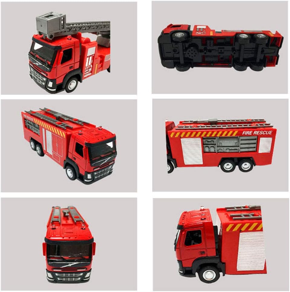 Amazon ファイヤートラック ミニサイズ 消防車のおもちゃ はしご車のおもちゃ ジュニア消防車 合金おもちゃ車 金属の滑走するはしご消防車 噴水車おもちゃ模型 はしご Luning スポーツ アウトドア