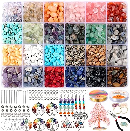 PRETOLE 1300+ Pcs Crystal Beads for Jewellery Making kit 24 Colors Irregular Gemstones Chip Bead for Necklaces Bracelets Earrings DIY Crystal Jewellery Making Kits