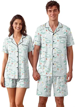 Ekouaer Matching Pajamas for Couples Short Sleeve Pjs 2 Piece Lounge Sets
