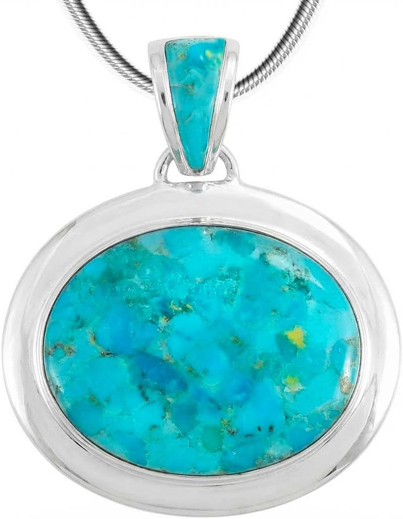 Turquoise Necklace Pendant 925 Sterling Silver (Sterling Pendant, Stainless Chain 20")