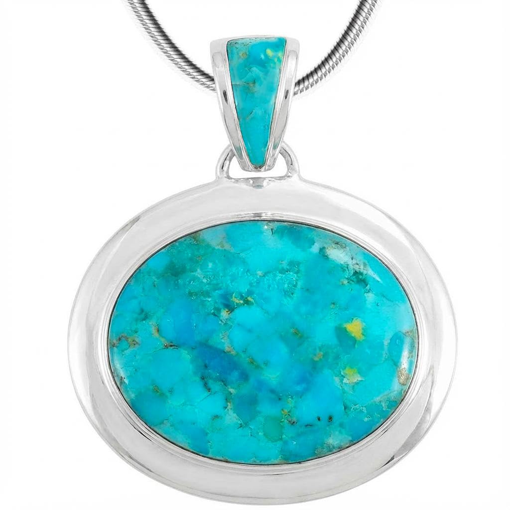 Turquoise Necklace Pendant 925 Sterling Silver (Sterling Pendant, Stainless Chain 20")
