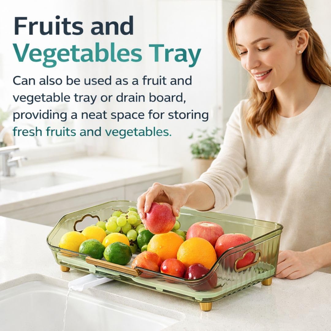 Dish Drying Rack for Kitchen Counter with Drain Board, Utensil Holder - Dish Drainer in Sink, Space-Saving Drying Tray for Dishes and Fruits (Clear Green with Gold Accent)
