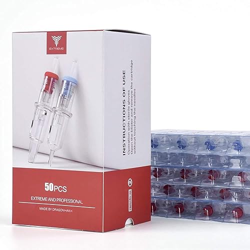 Dragonhawk Extreme Tattoo Needles Cartridges - 50PCS Mixed Sizes 1007RM 1009RM 1203RL 1205RL 1207RL Professional Disposable Round Liner Magnum Needles for Lining Shading