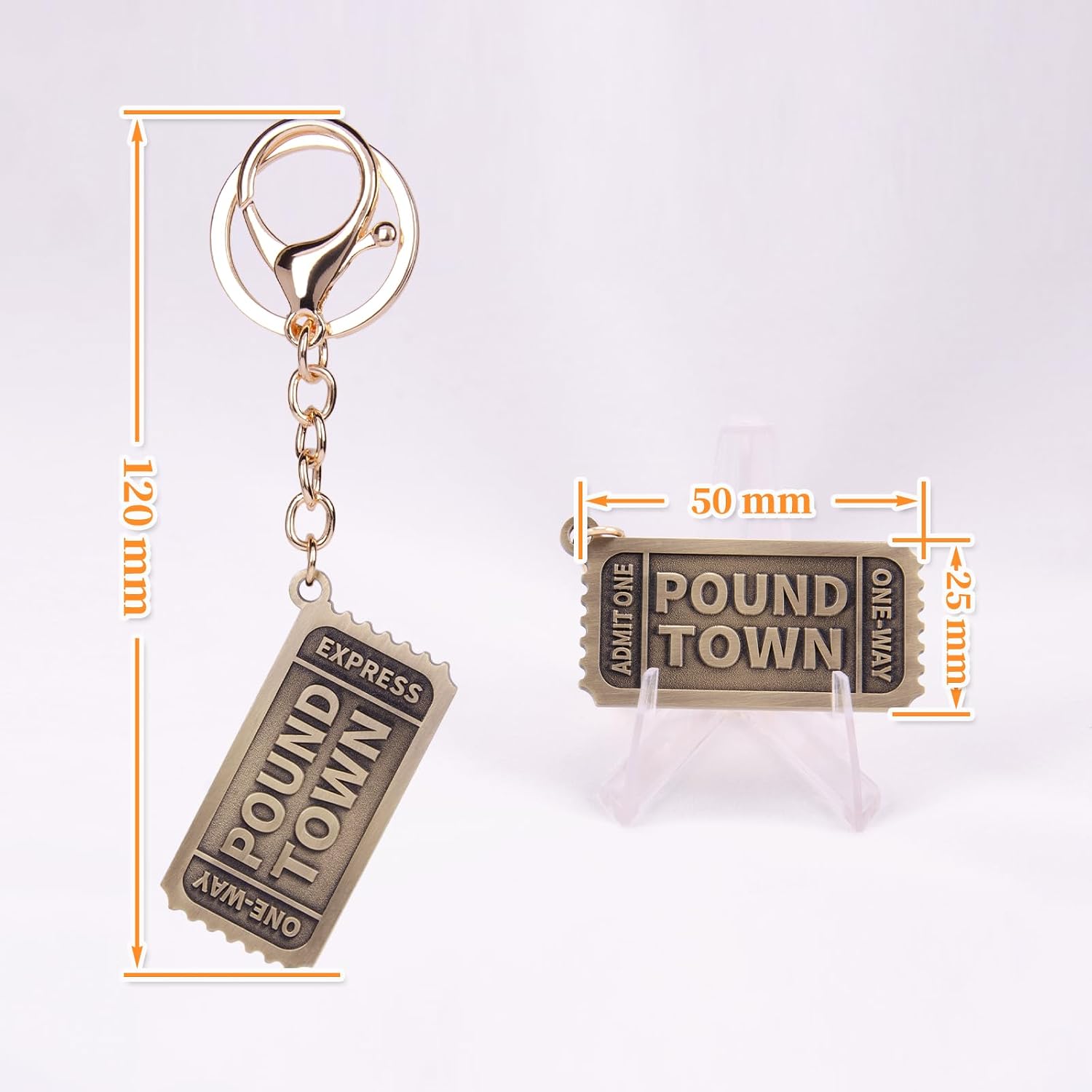 Retro Metal Pound Town Ticket Keychain Funny Gag Gifts for Men Women Best Friends Adult Novelty Cute Car Keyrings Unique Backpack Accessories, Generic, Vintage Bronze