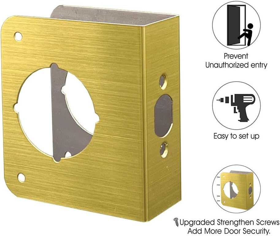 Door Guard Reinforcer 1-3/8-Inch Thick by 2-3/8-Inch Backset 2-1/8-Inch Bore with Satin Brass Color