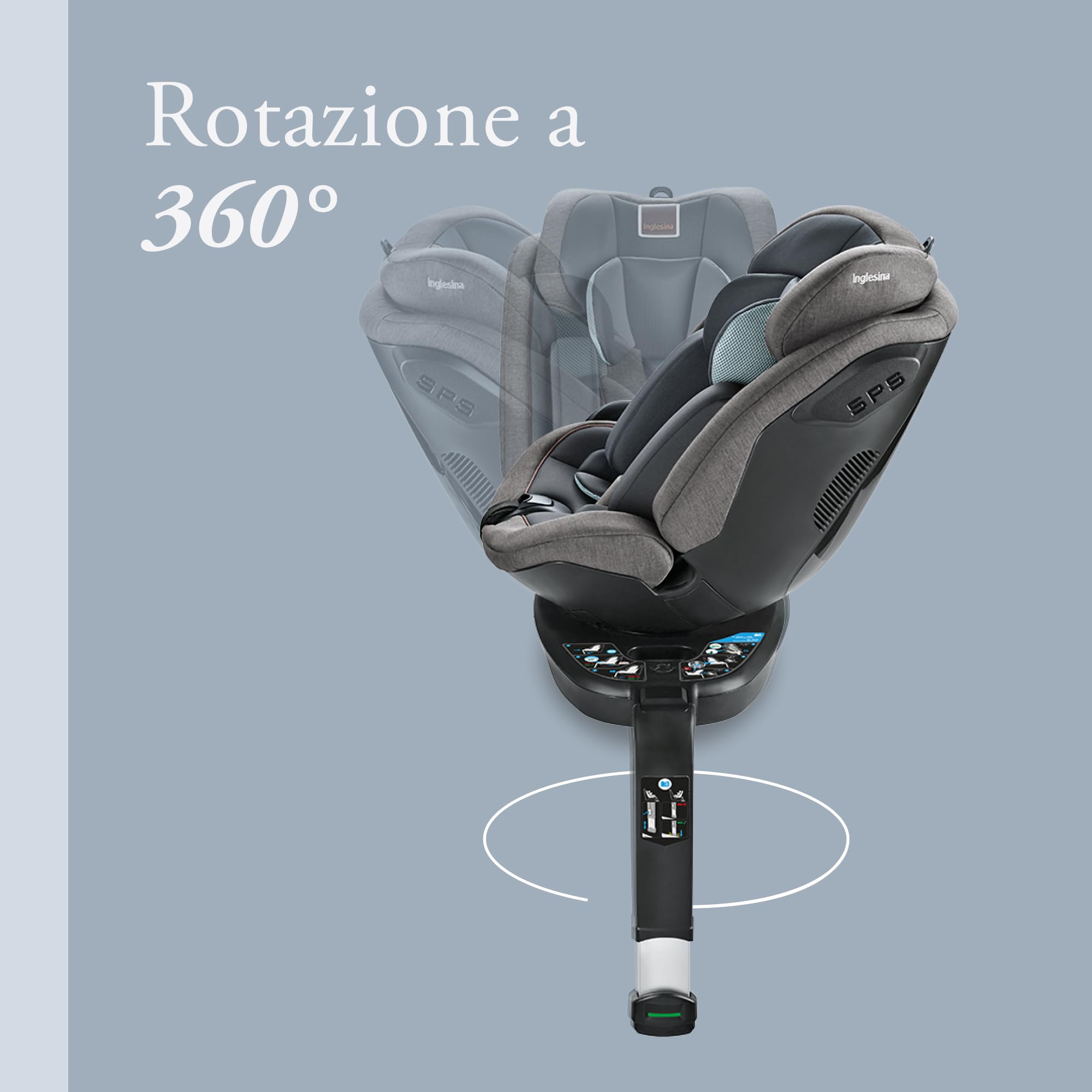 Inglesina Halley, Seggiolino auto rotante 360, Da 0 a 7 Anni Circa, da 40cm 125 cm, Grey