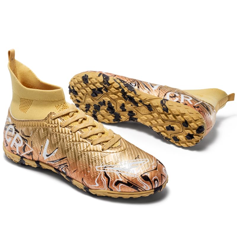 High-Top Soccer Cleats, Sock-Like Design, Artificial Turf Training Shoes, Available in Pink, Gold, Black，Purple;4