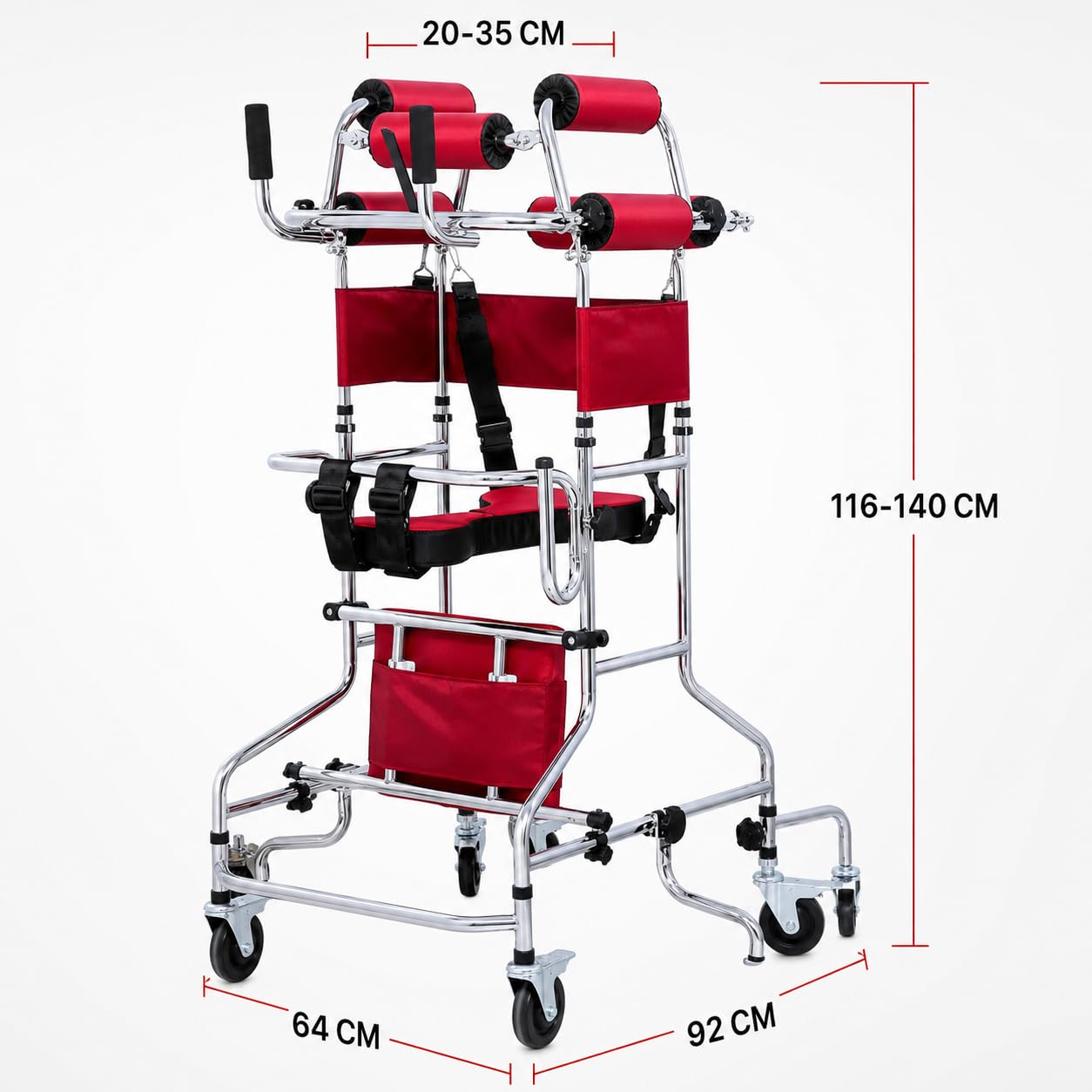 Andador plegable para niños para parálisis cerebral, marco ajustable de 6 ruedas | Ruedas de goma bloqueables, 10 niveles de altura, 5 ajustes de ancho y capacidad de 80 kg para soporte de pie y caminar.
