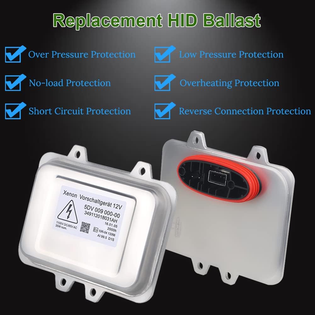 Xenon HID Headlight Ballast Replacement for 5DV 009 000-00 5DV00900000 Compatible with Cadillac Escalade BMW E60 Town & Country 5-Series Jaguar Volkswagen Lincoln Chrysler (2PCS)