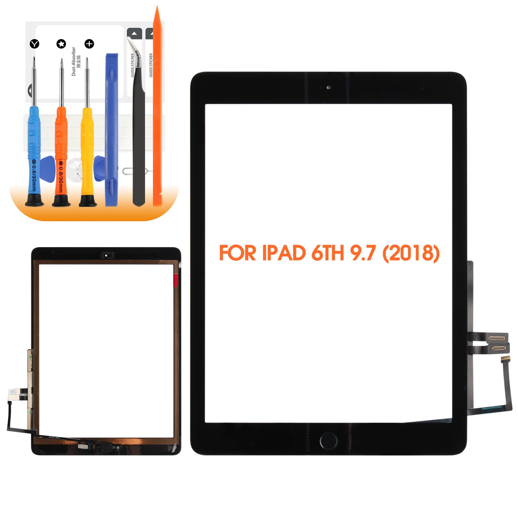 for iPad 6th Generation Screen Replacement for iPad 9.7 2018 A1893 Screen Replacement for iPad ipad a1954 Screen Touch Digitizer Glass Sensor +Home Button Black+Installation Guide