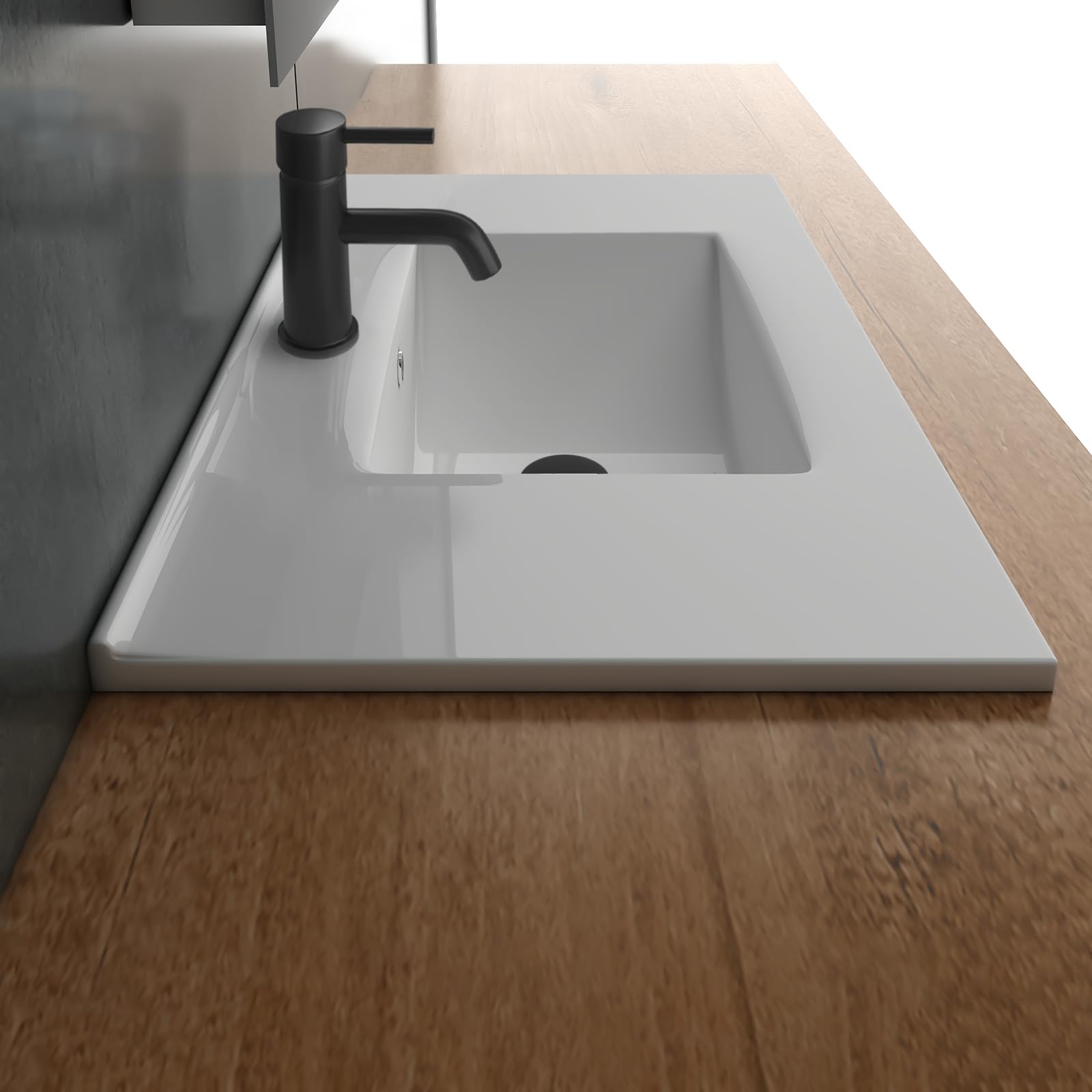 Alpenberger Waschbecken Bad Waschtisch | Einbauwaschbecken | Aufsatzwaschbecken Eckig | Waschplätze Gäste WC Waschbecken 80 cm Breit | Handwaschbecken mit Keramik Versiegelung Nano