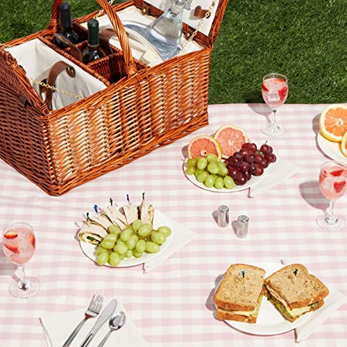 Juvale Picnic Basket for 4-21 x 10.3 x 14.5 in, Brown, Rustic - Wicker Picnic Basket Set with Insulated Cooler Bag, Ceramic Plates, Utensils & Wine Glasses