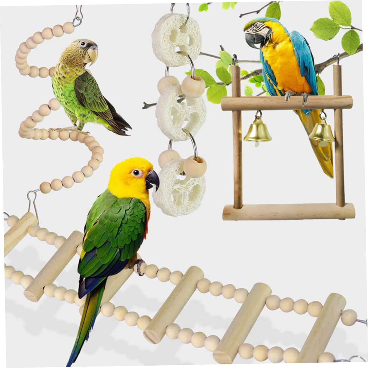 BESPORTBLE 2sätze Vogelspielzeug Aus Teilen Papageien Schaukelleiter Aus Hochwertigem Holz Kauspielzeug Für Wellensittiche Hängend Für Käfige Stabil Und Praktisch Für Unterhaltung Und