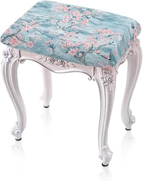 Talayituse Blue Cherry Blossom Print Stool Covers Rectangle, Rectangle Bar Stool Covers Elastic Vanity Stool Cover, Removable Stretch Chair Cover Barstool Slipcover, 2 Pack