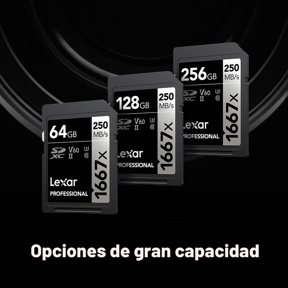 Lexar Tarjetas de memoria SDXC profesionales de 64 GB (paquete de 2) 1667x, UHS-II, C10, U3, V60, video Full-HD y 4K, hasta 250 MB/s de lectura, para fotógrafos profesionales, videógrafos, entusiastas