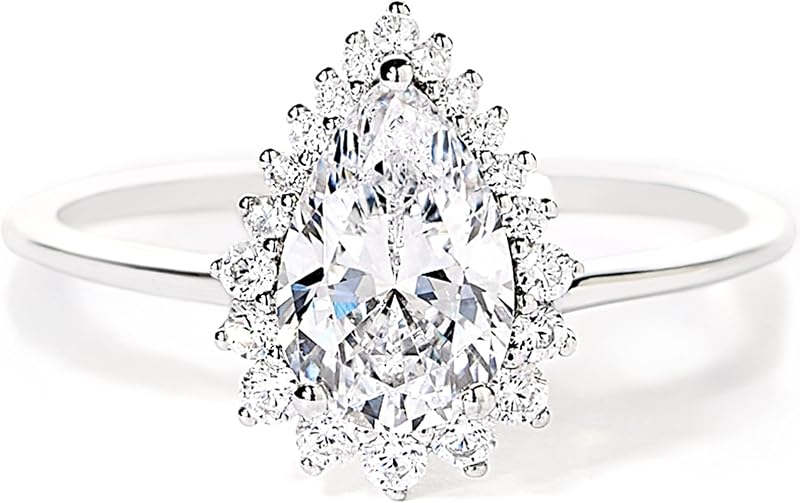 STORYJEWELLERY Pear Shaped Engagement Ring, Pear Ring, Silver Cubic Zirconia Wedding Rings for Women, Teardrop Promise Rings for Her