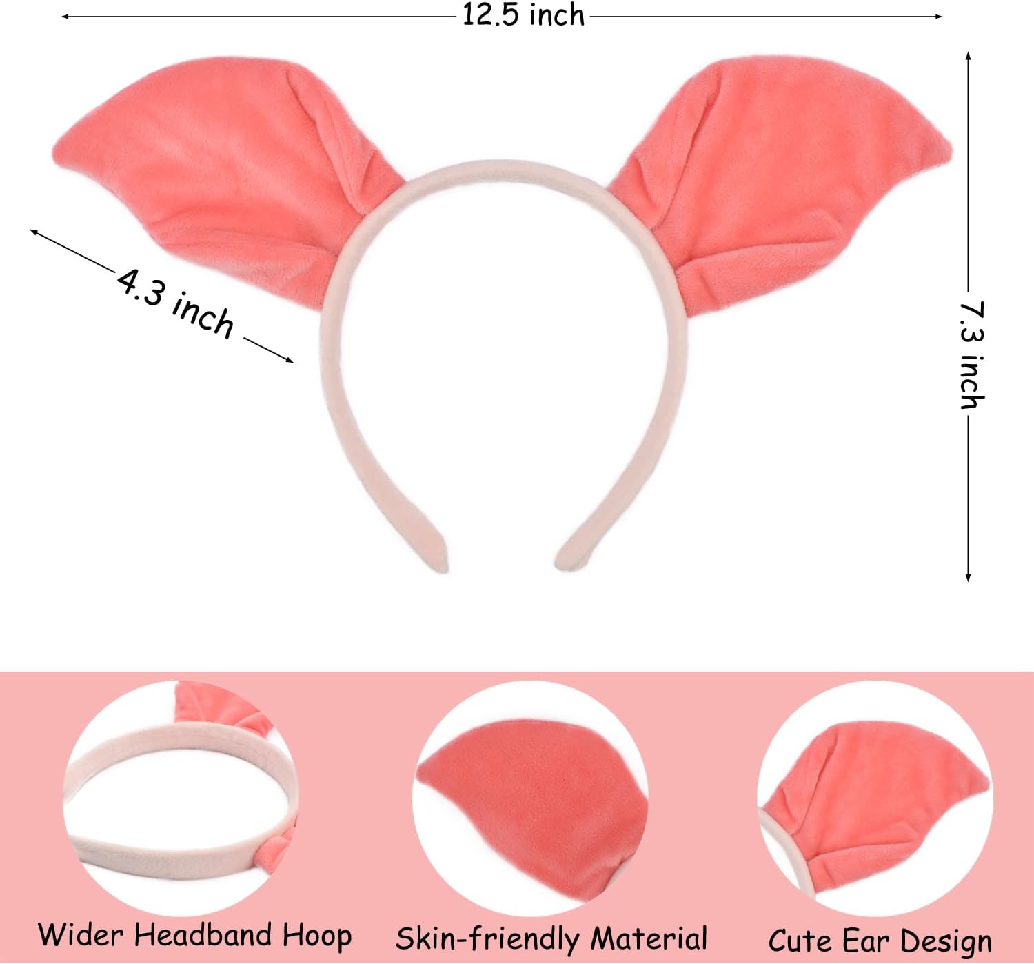 4 Pieces Pig Ears and Tail Set-Piglet Headband with Tail Snout Bow Tie Cosplay Party Halloween Costume Accessories (Pink with Tail) - Image 2