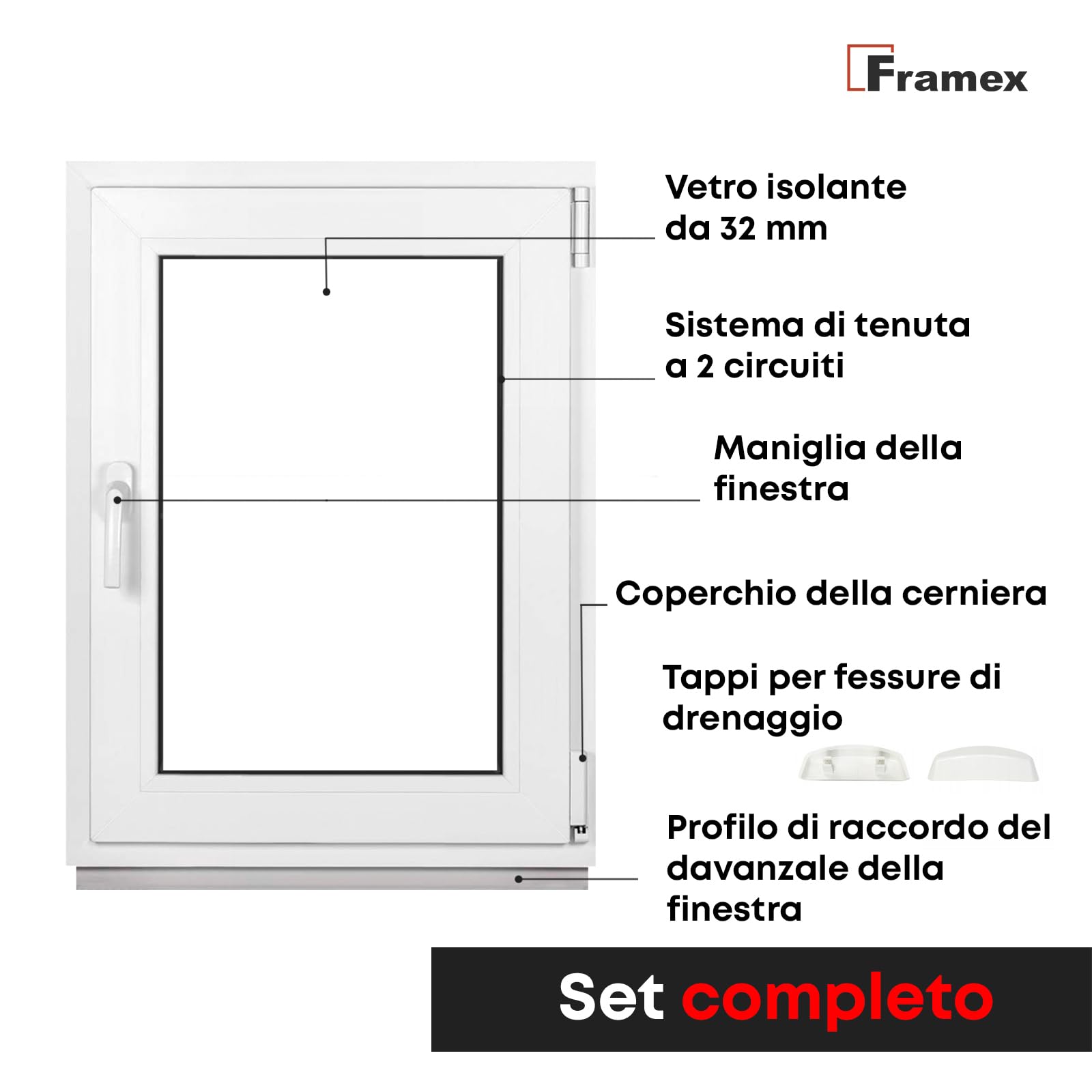 Framex Finestra in Plastica Bianca, Larghezza x Altezza 60 x 75 cm (600 x 750 mm), Triplo Vetri (32 mm), Anta-Ribalta, Girevole DIN Destra – Premium