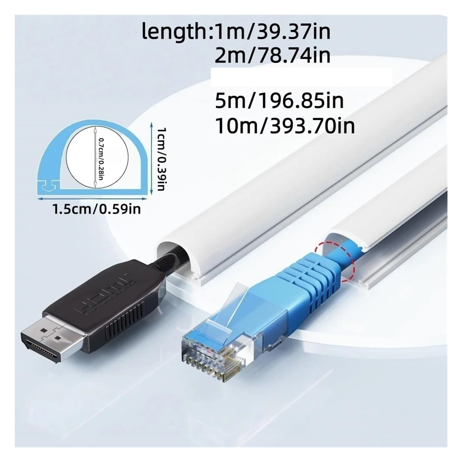 Pasacables Suelo 1 Unidad de Canal de gestión de Cables de 1/2/3/5/10M, Cubierta de Alambre Decorativa Invisible, Protector antipaso, canalización de Cable Adhesivo con Tapa