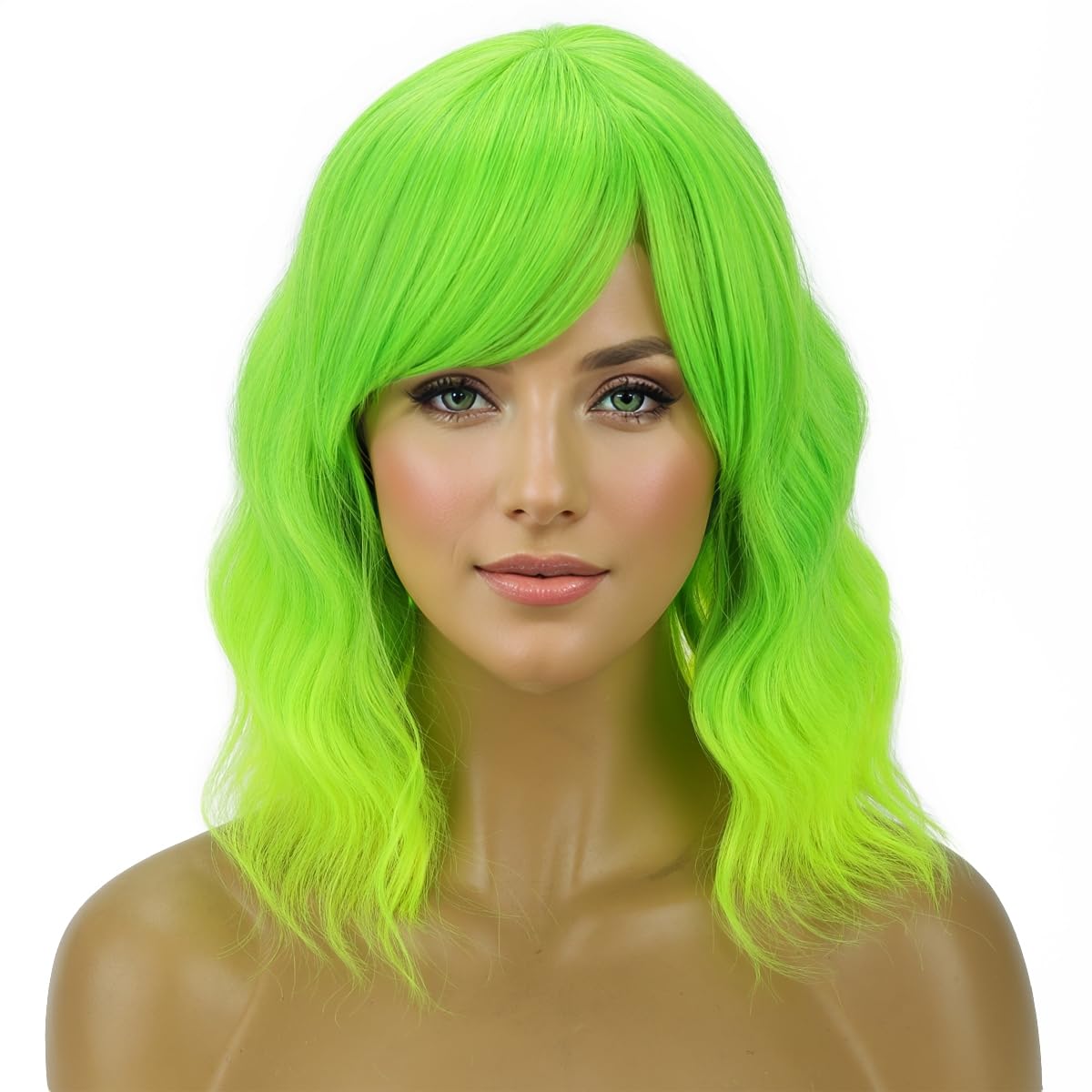 Amazon.com : PATTNIUM Lime Green Wig Short Wavy Fluorescent  display picture 3