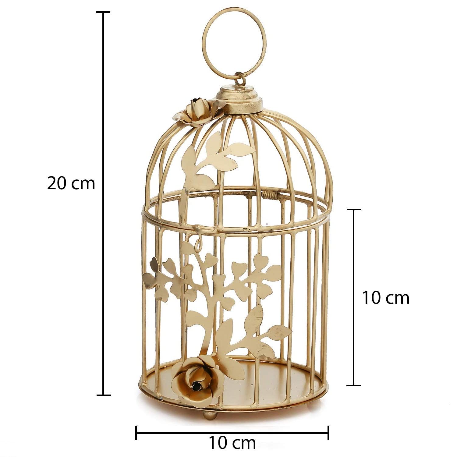 Parin Divisha Golden Cage Metal Iron Bird Cage Tea Light Holder with Flower Vine for Home Décor (Pack of 2) 1