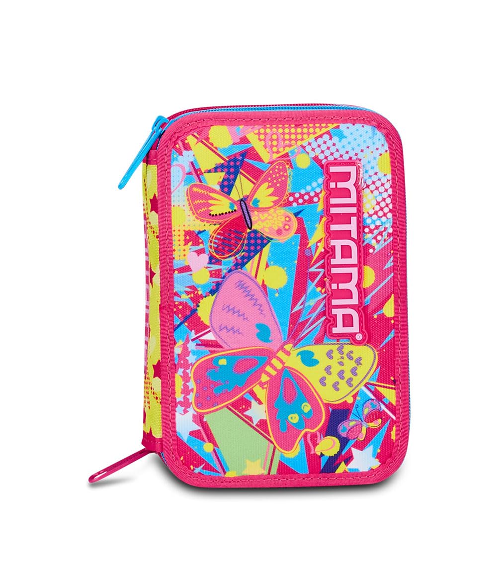 Mitama Estuche Escolar con 3 Compartimentos, Butterfly, Contenido 47 Piezas, Completo de lápices, rotuladores, portalápices Escuela Primaria niña, Rosa, Talla única, Butterfly