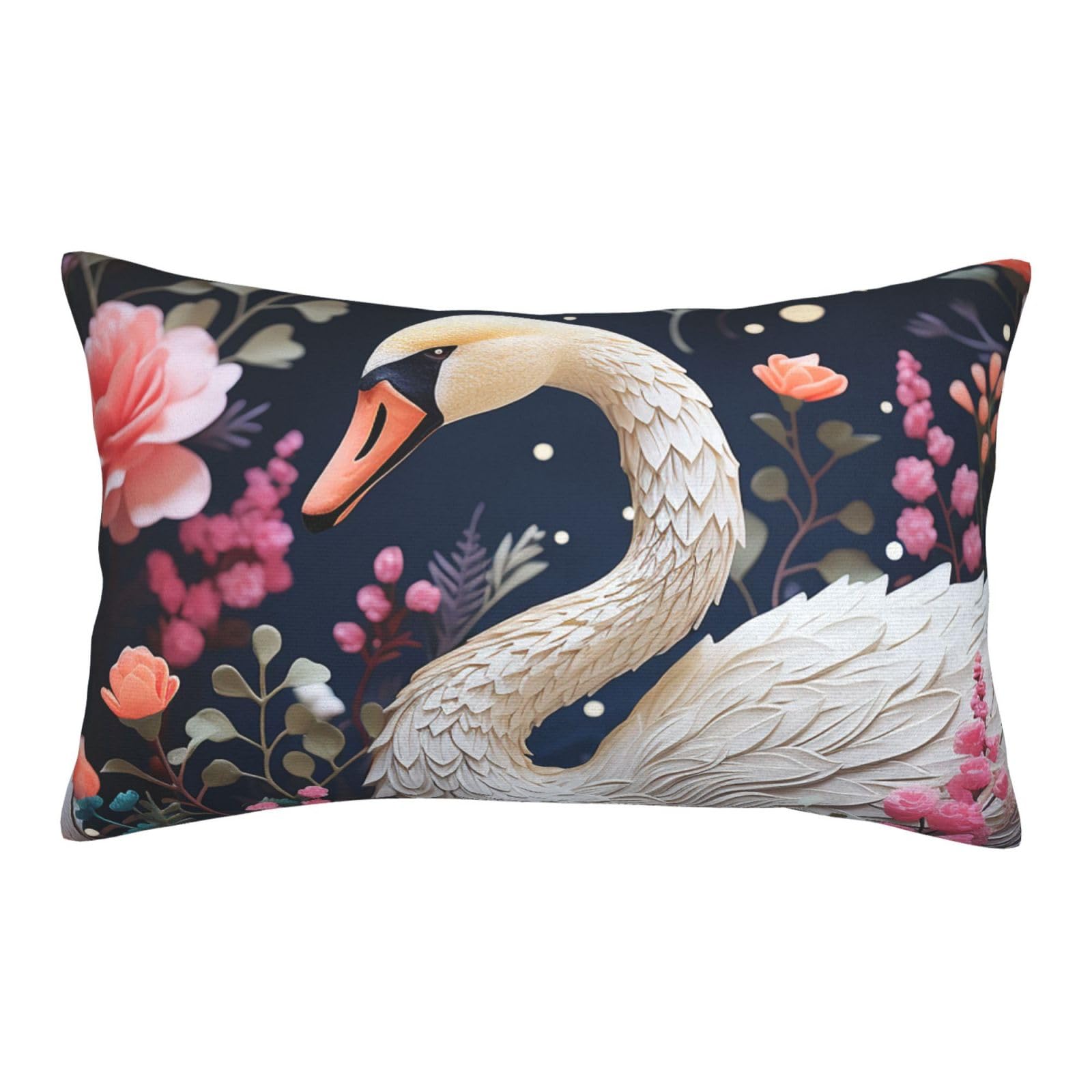 Velvet Pillowcases 16"x24" Ultra Soft Breathable Pillow Cases, Luxury Fuzzy Throw Pillow Covers with Zipper, Floral Swan Pillow Shams All Seasons Decorative Cushion Cases for Couch