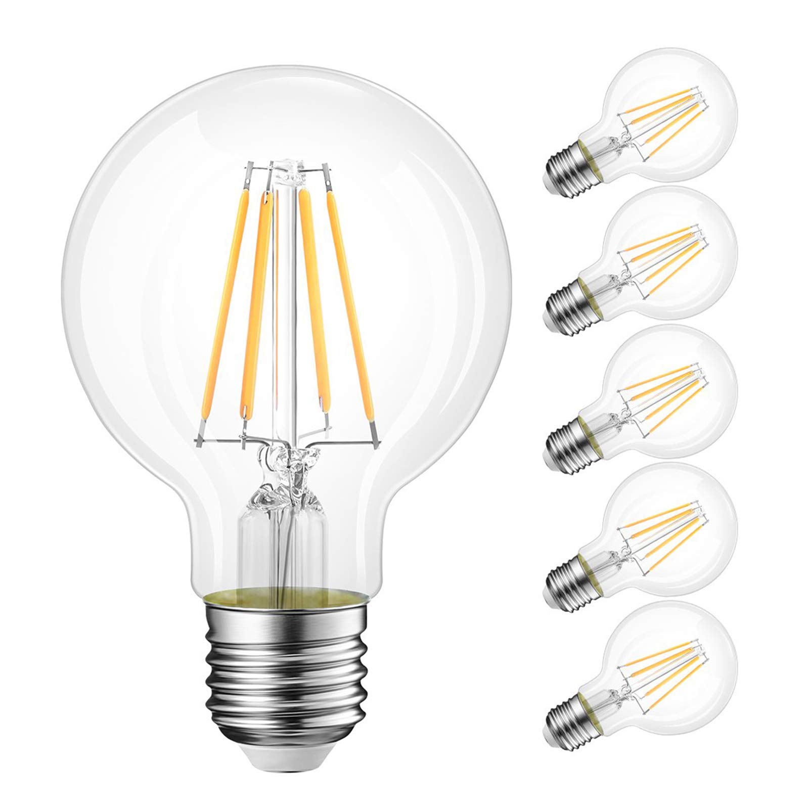 LED Boule de lumière Ampoule Edison Filament A60 Lampe 8W Équivalent 20-80W Clear Incandescent [Classe d'énergie A ++] 6pack