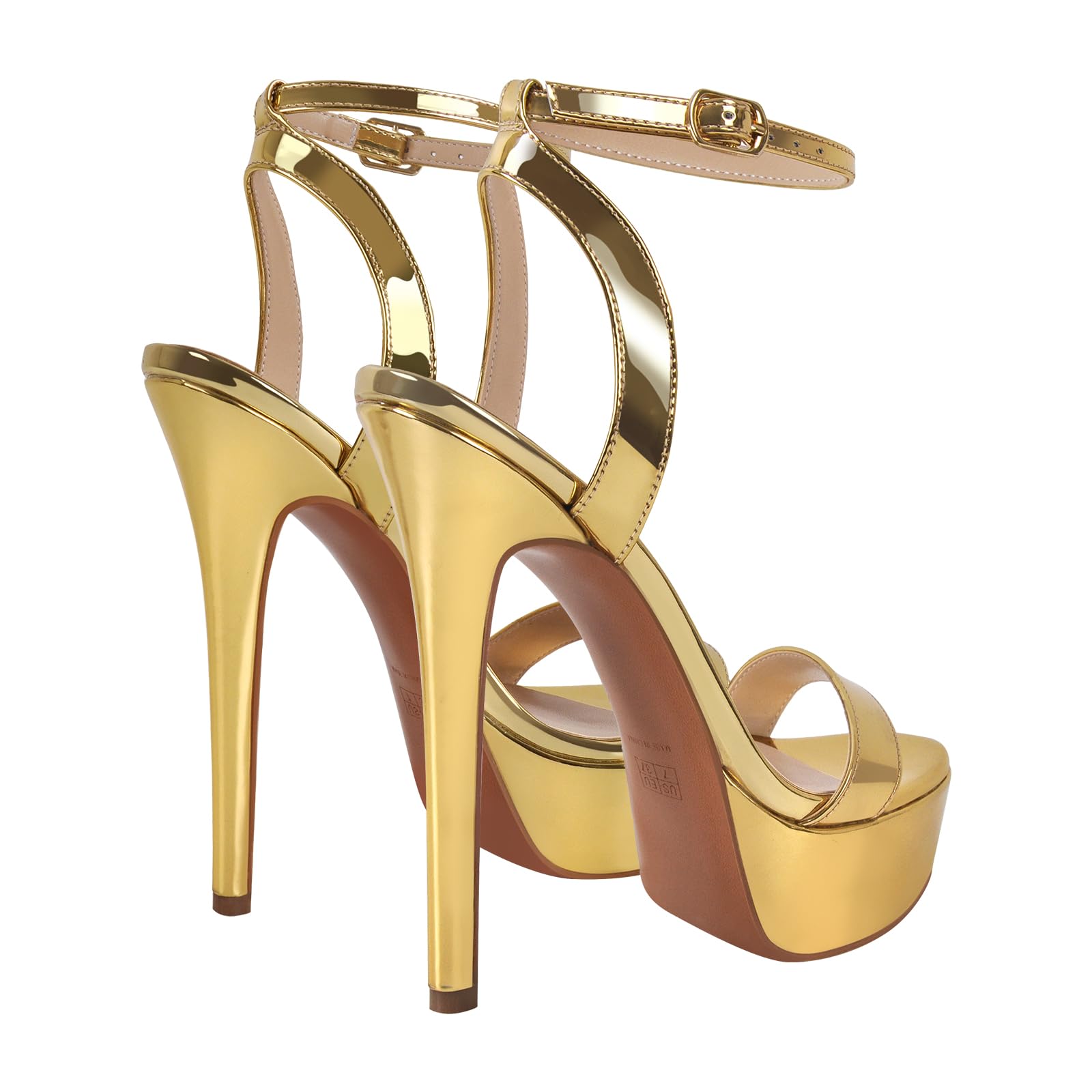 onlymakerheels Platform Stiletto High Heels for Women, Round Open Toe Ankle Strap Sexy Heeled Sandals for Wedding Party Dress: 8 Gold B