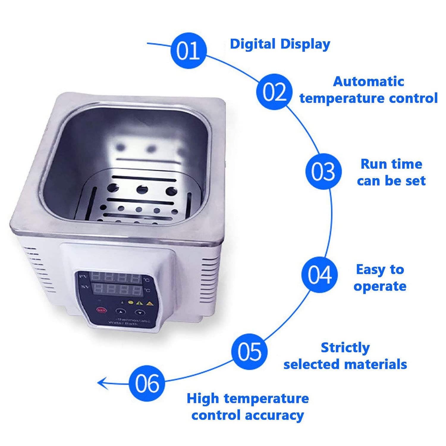 Digital Thermostatic Laboratory Water Bath, Stainless Steel Inner Tub