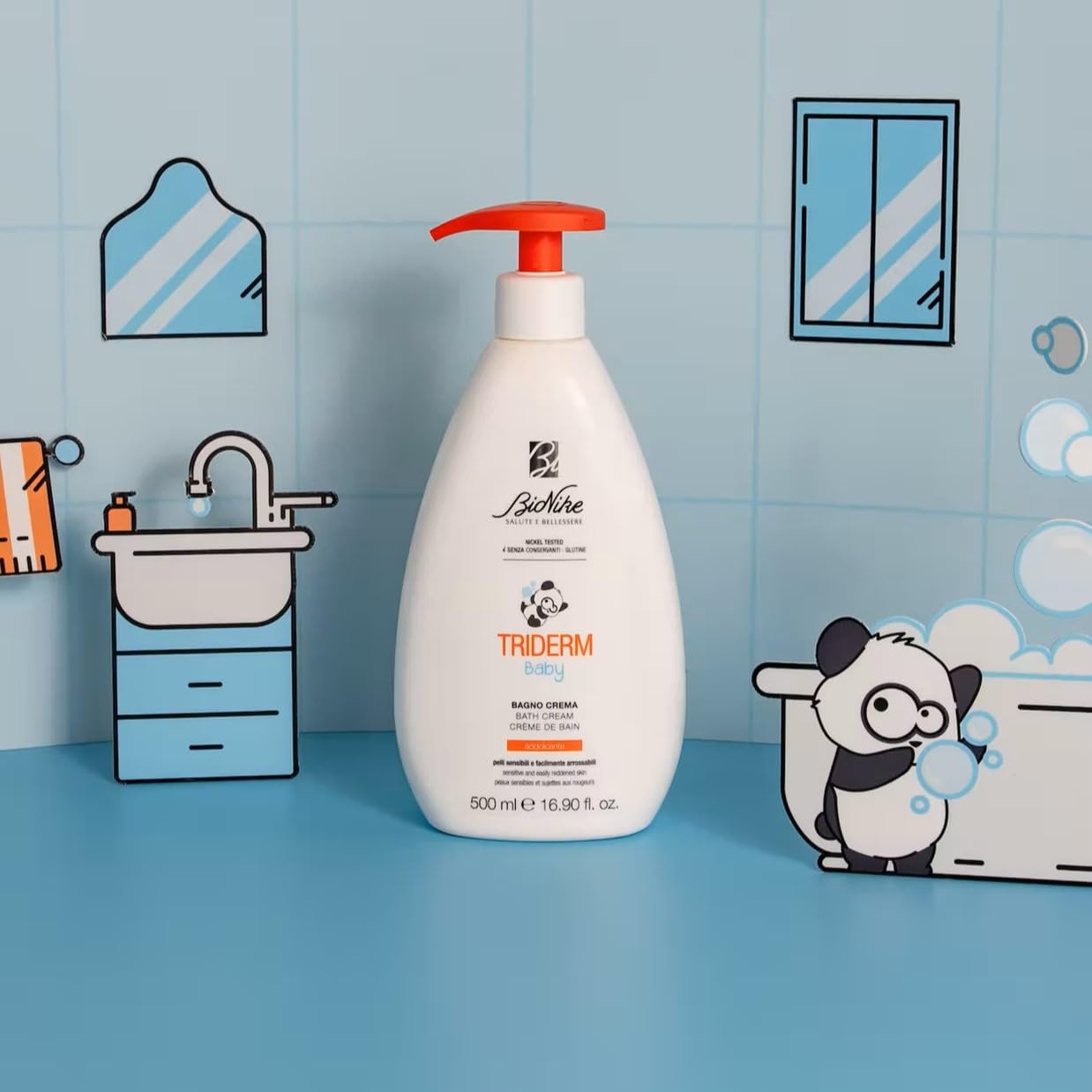 Bionike Triderm Baby - Bagno Crema Neonato e Bambino Deterge Delicatamente e Protegge Pelli Secche e Irritate, per Idratazione e Morbidezza, 500 ml