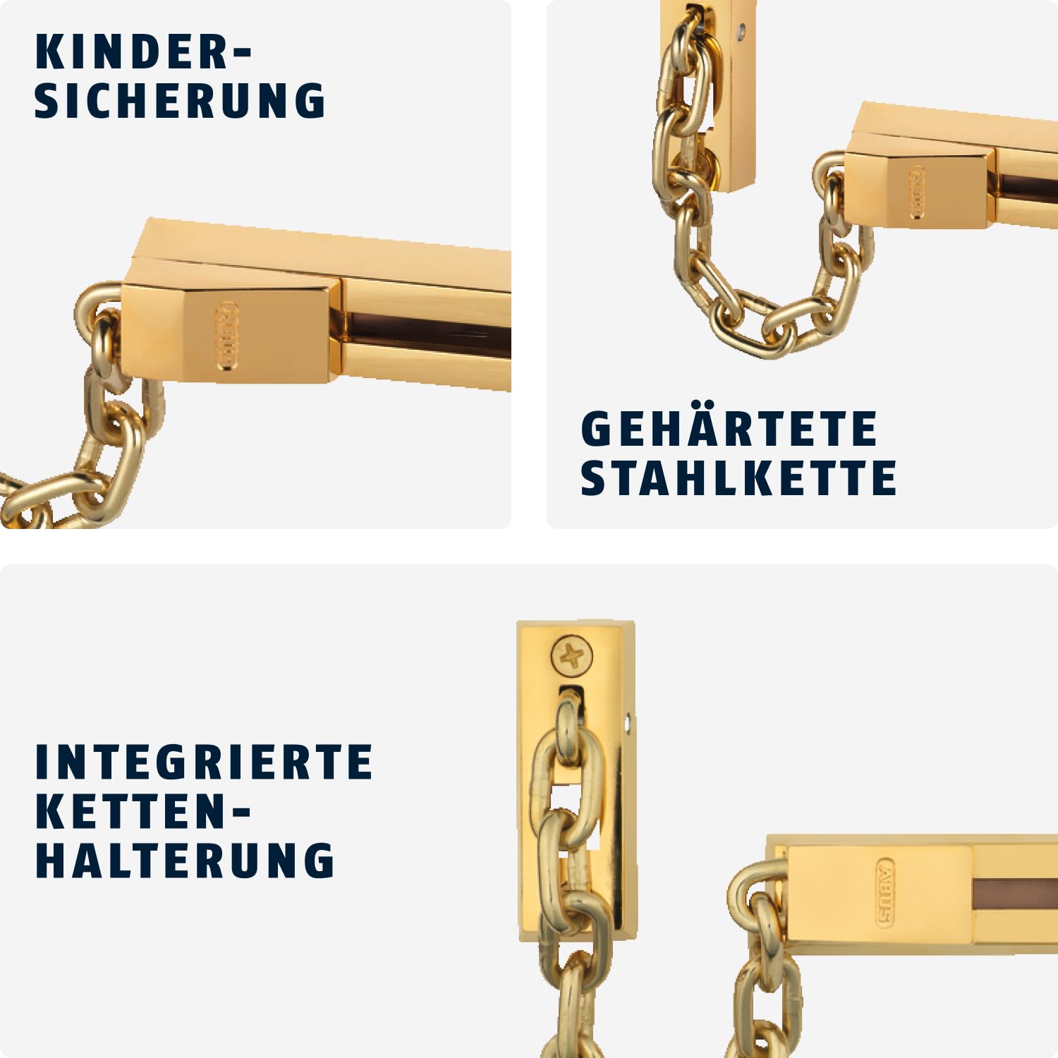 ABUS Cadena de seguridad SK66 para puerta de entrada y de vivienda - con seguro para niños - apta para puertas con apertura a izquierda y derecha - latón