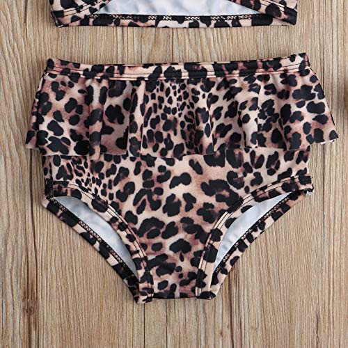 2Pcs Set Toddler Baby Girl Swimsuit Floral Leopard Ruffle Swimwear Bikini Tankini Sunsuit (A Leopard, 4-5T)