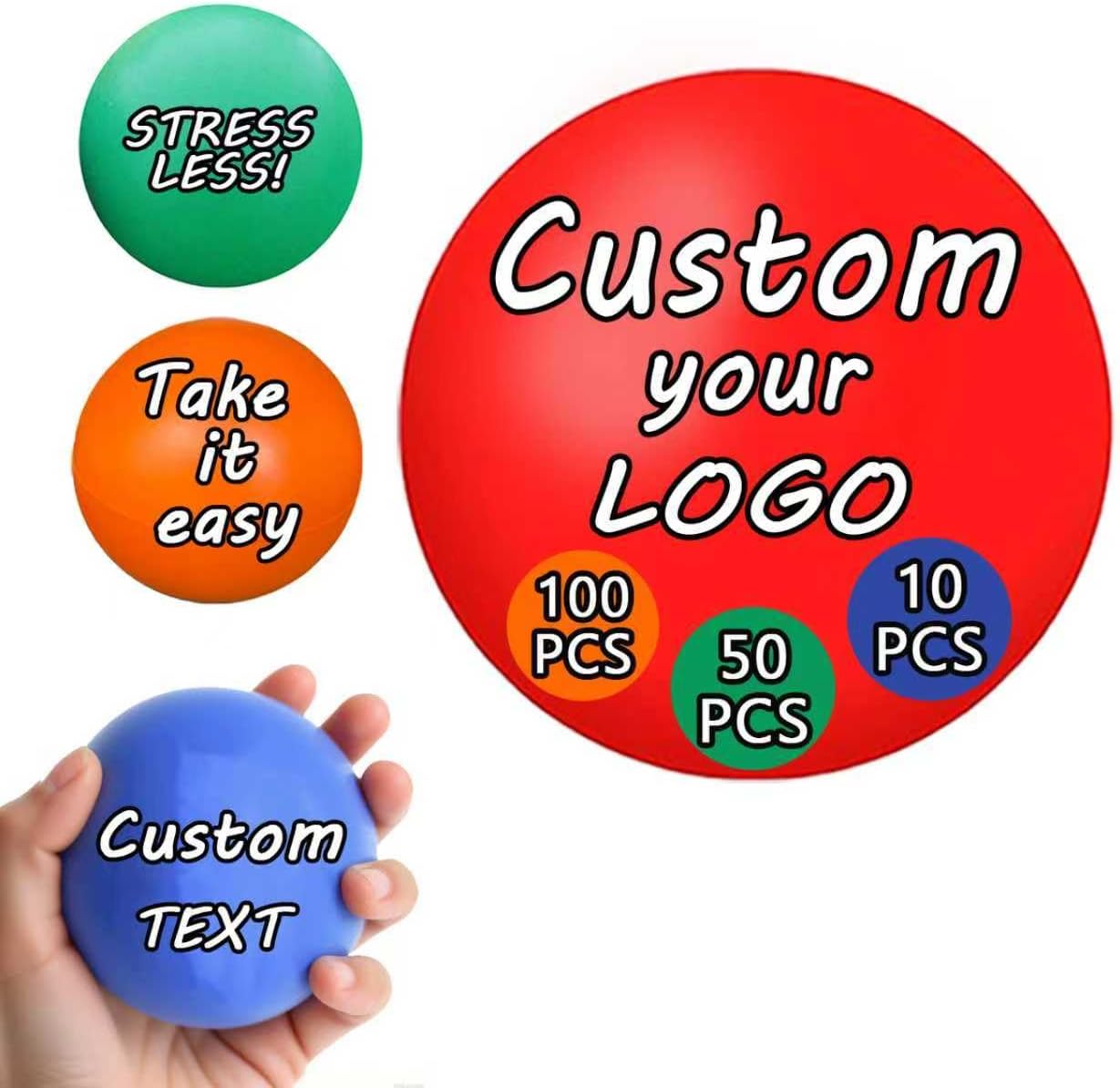 Custom Stress Balls Bulk 10/50/100PCS Personalized Stress Balls with Logo Personalized Items for Office Home (Heart)