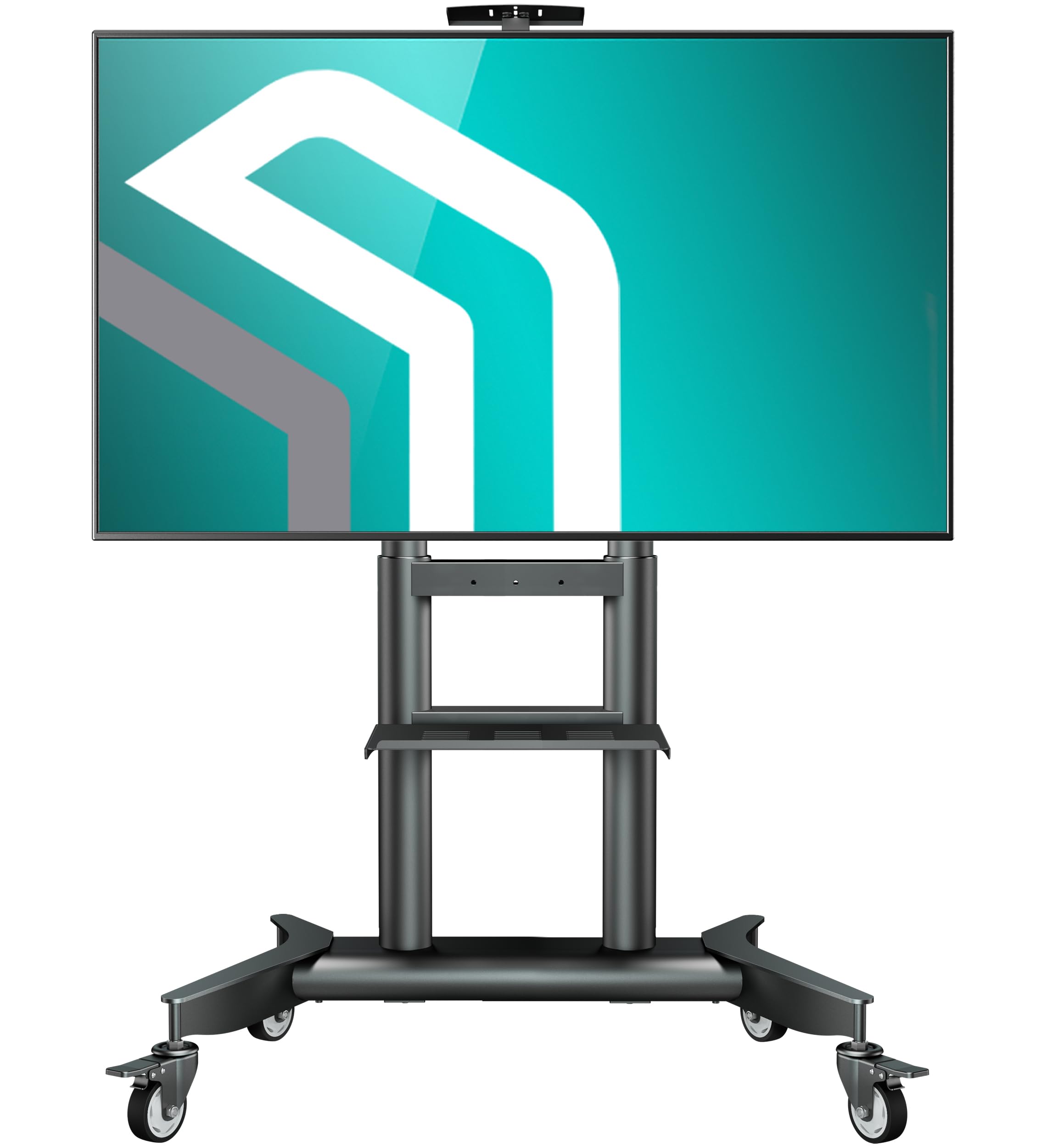 Mobile TV Stand with Wheels - Height Adjustable Portable Cart Rolling TV Stand with Shelf for 55” – 90” Screens up to 165 lbs - Television Stands VESA 800x600, Floor TV Stand Black