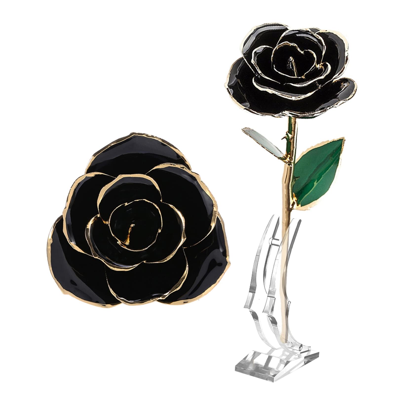 Fiore di Rosa Dorato 24K Splendido Regalo con Base in Resina Proteica Nera per Il Compleanno della Festa della Mamma